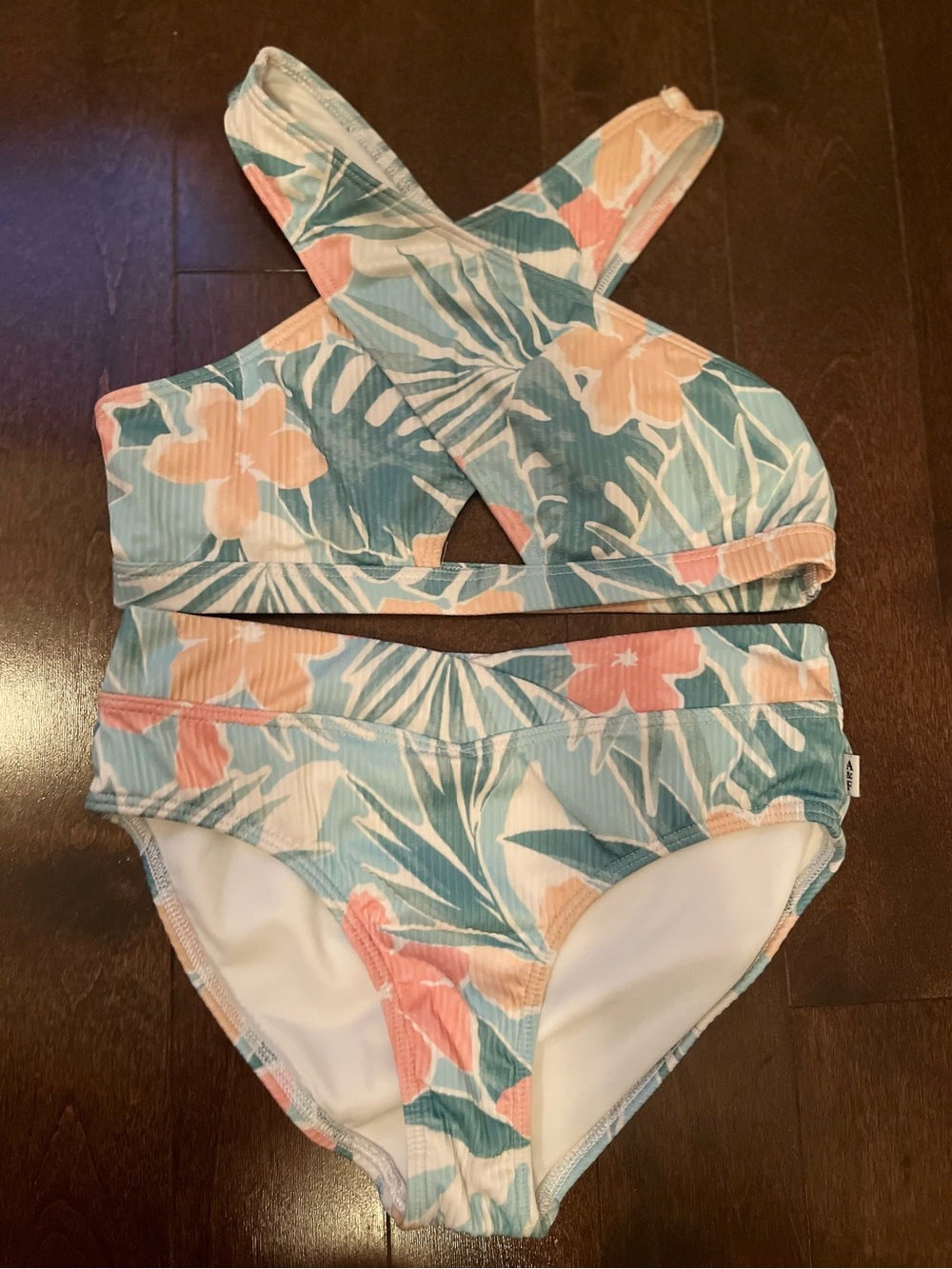 abercrombie kids Teal, Coral & Cream Floral Cross-Back Bikini